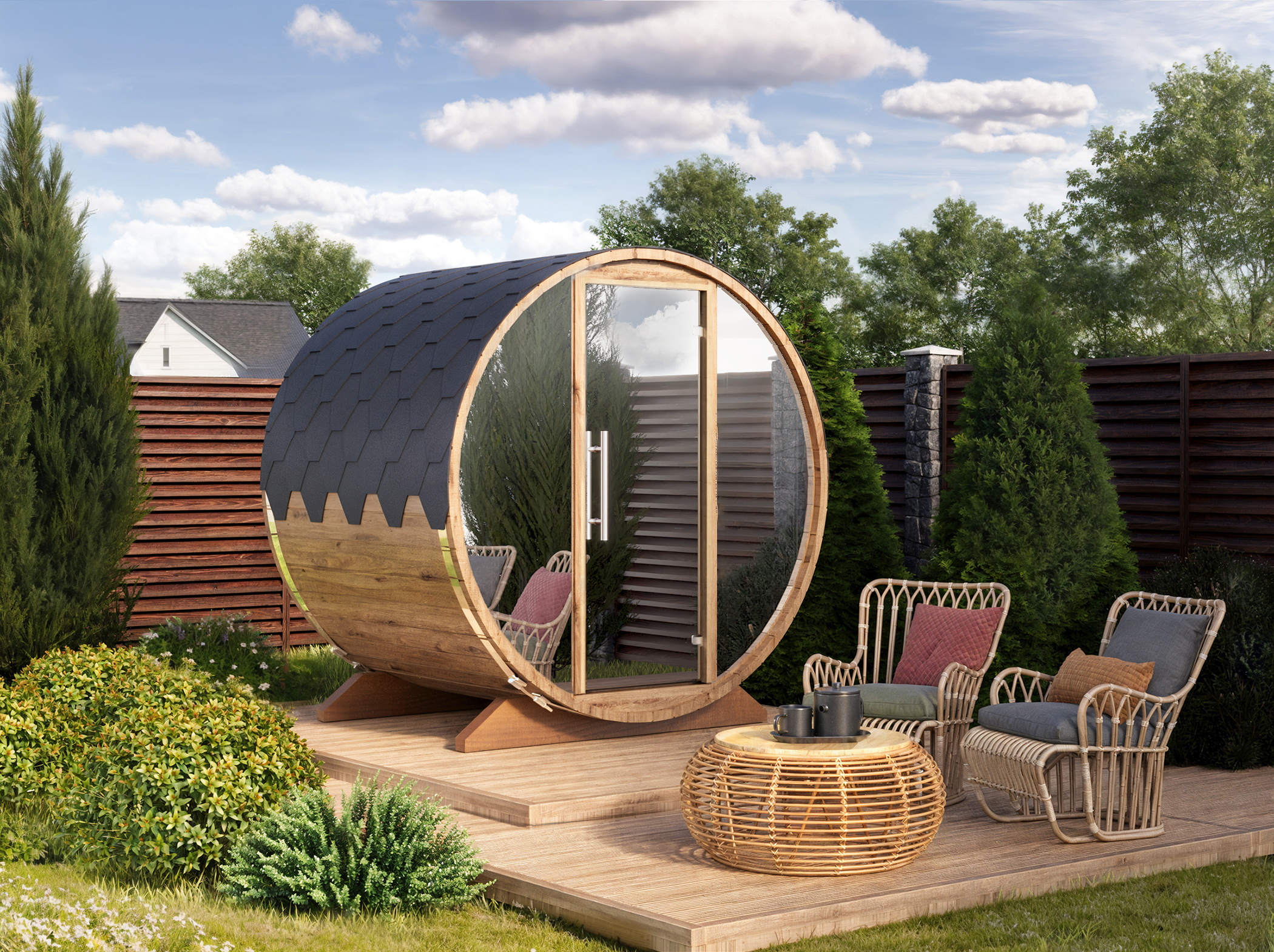 Barrel Sauna S16E – 1.6m for 3 persons