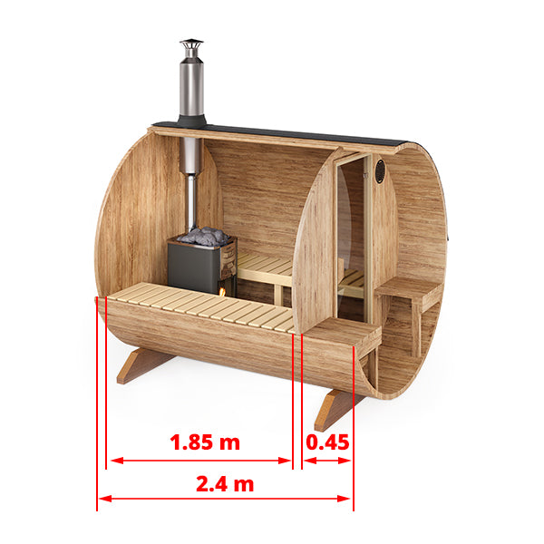 Barrel Sauna S2V – 2.4m for 4 persons with Outside Seats