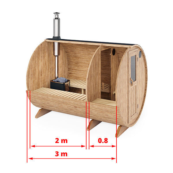 Barrel Sauna S3P – 3.0m for 4 persons with Dressing Room