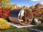 Barrel Sauna S3V – 3.6m for 6 persons with Outside Seats