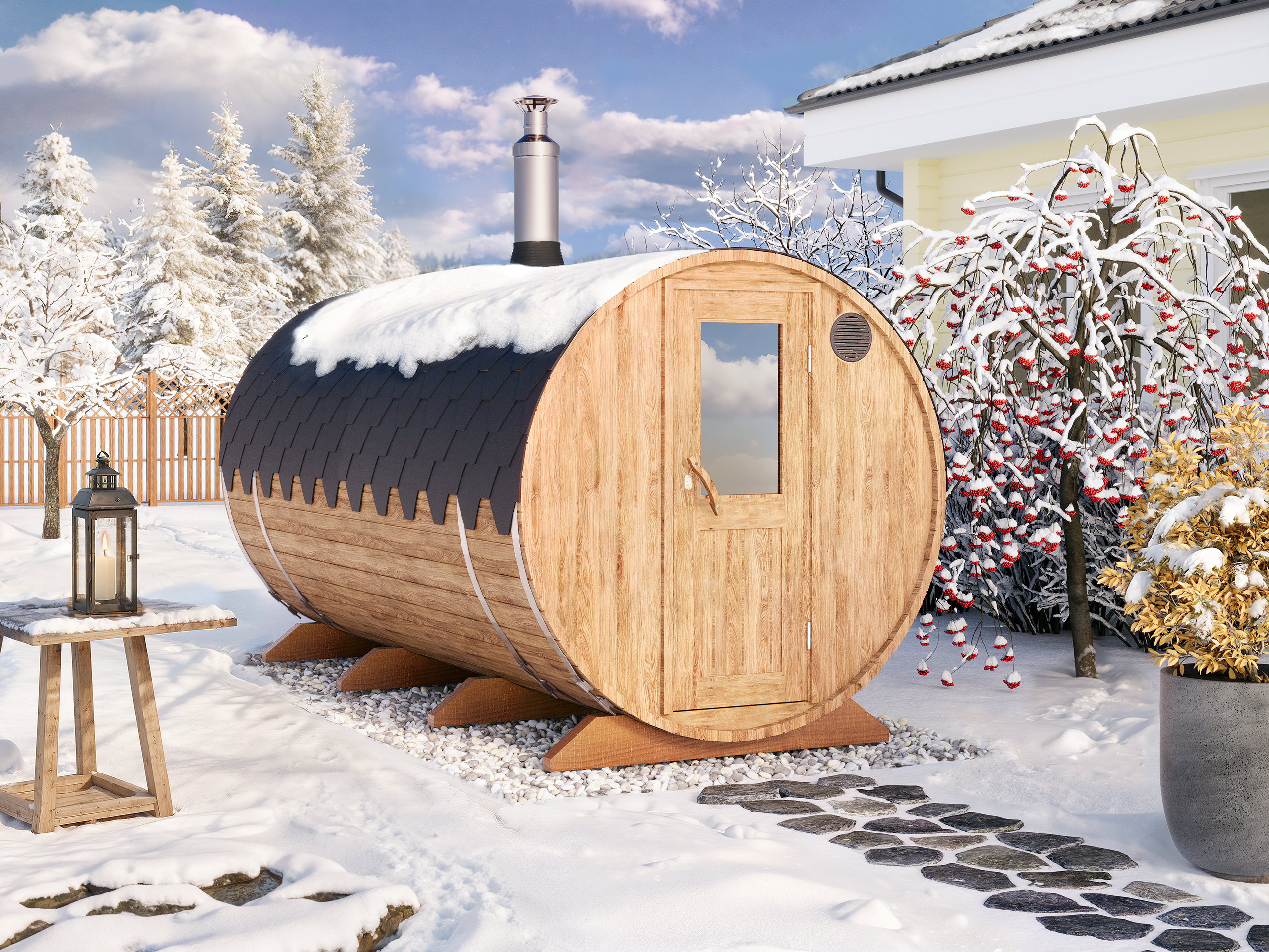Barrel Sauna S4D – 4.0m for 4 persons Two-room