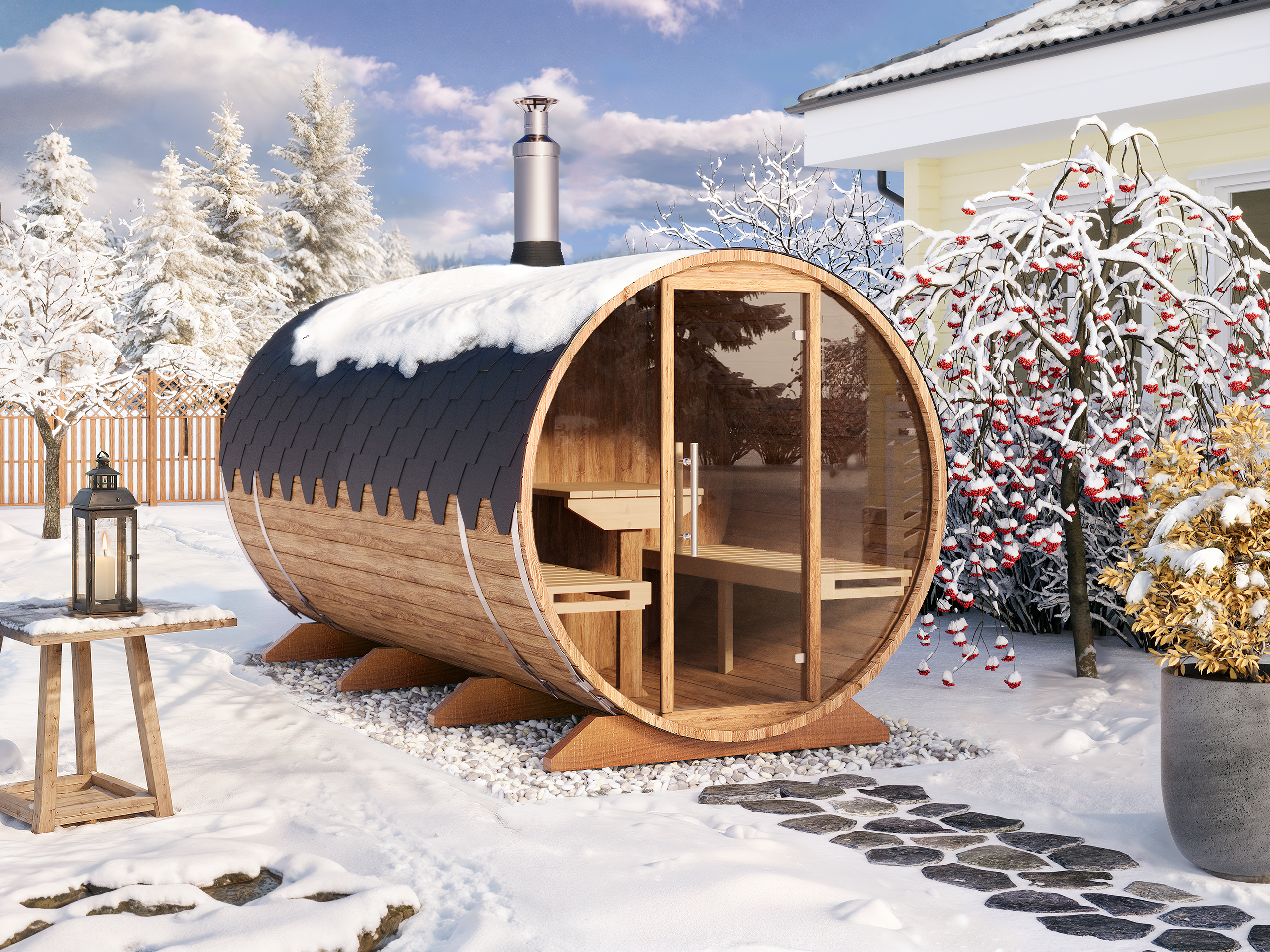 Barrel Sauna S4D – 4.0m for 4 persons Two-room