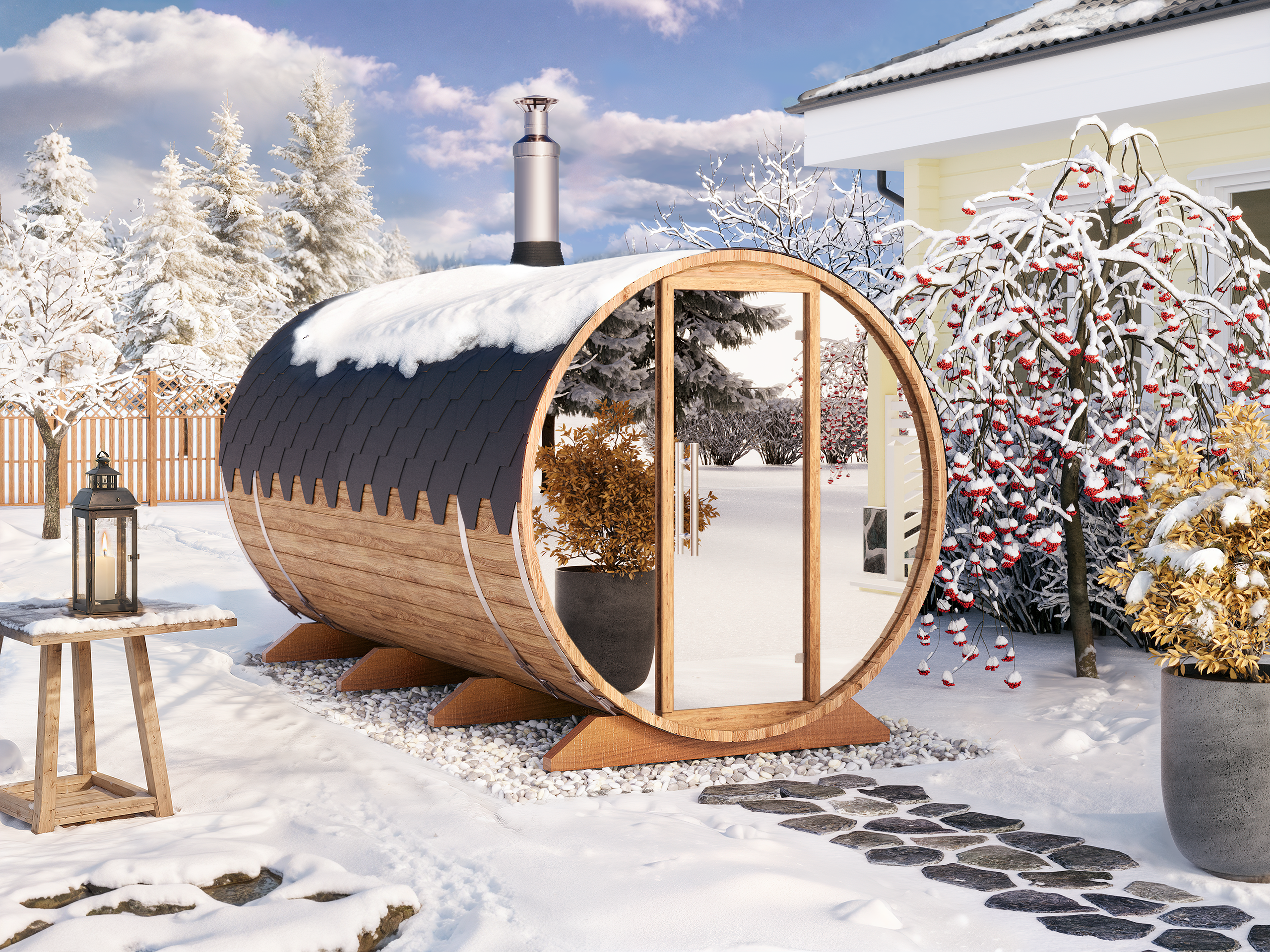 Barrel Sauna S4D – 4.0m for 4 persons Two-room