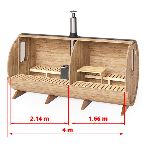 Barrel Sauna S4D – 4.0m for 4 persons Two-room