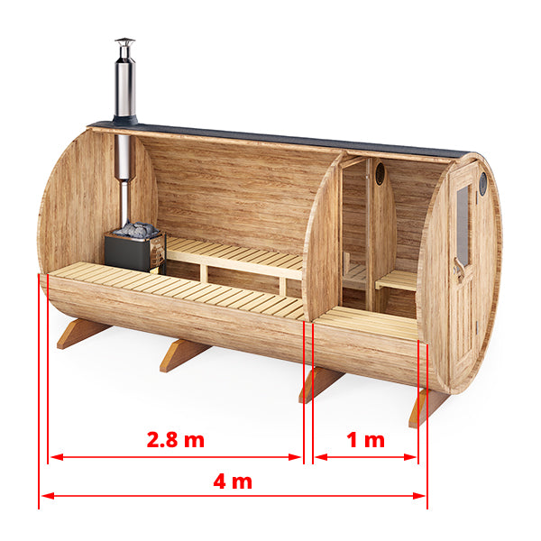 Barrel Sauna S4P – 4.0m for 8 persons with Dressing Room