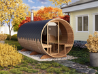 Barrel Sauna S4PV – 4.0m for 4 persons with Dressing Room and Outside Seats