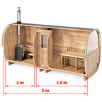 Cube Barrel Sauna S5P – 5m for 6 persons with seats or bed and outside seats