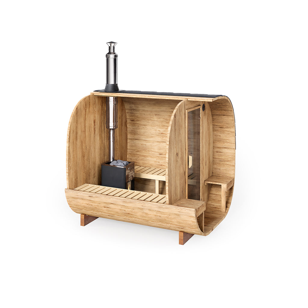 Cube Barrel Sauna SQR2V – 2.4m for 4 persons with outside seats