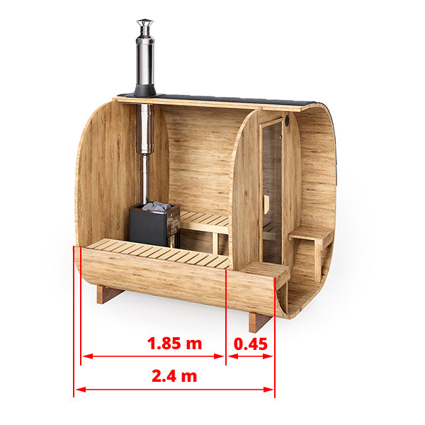 Cube Barrel Sauna SQR2V – 2.4m for 4 persons with outside seats