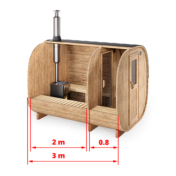 Cube Barrel Sauna SQR3P – 3m for 4 persons with dressing room