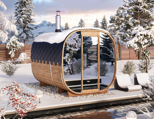 Cube Barrel Sauna SQR3P – 3 m for 4 persons with dressing room