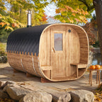 Cube Barrel Sauna SQR4PV – 4m for 4 persons with dressing room and outside seats