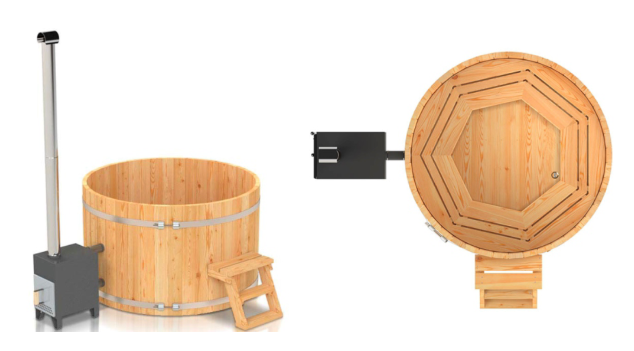 Round wooden hot tub with heater