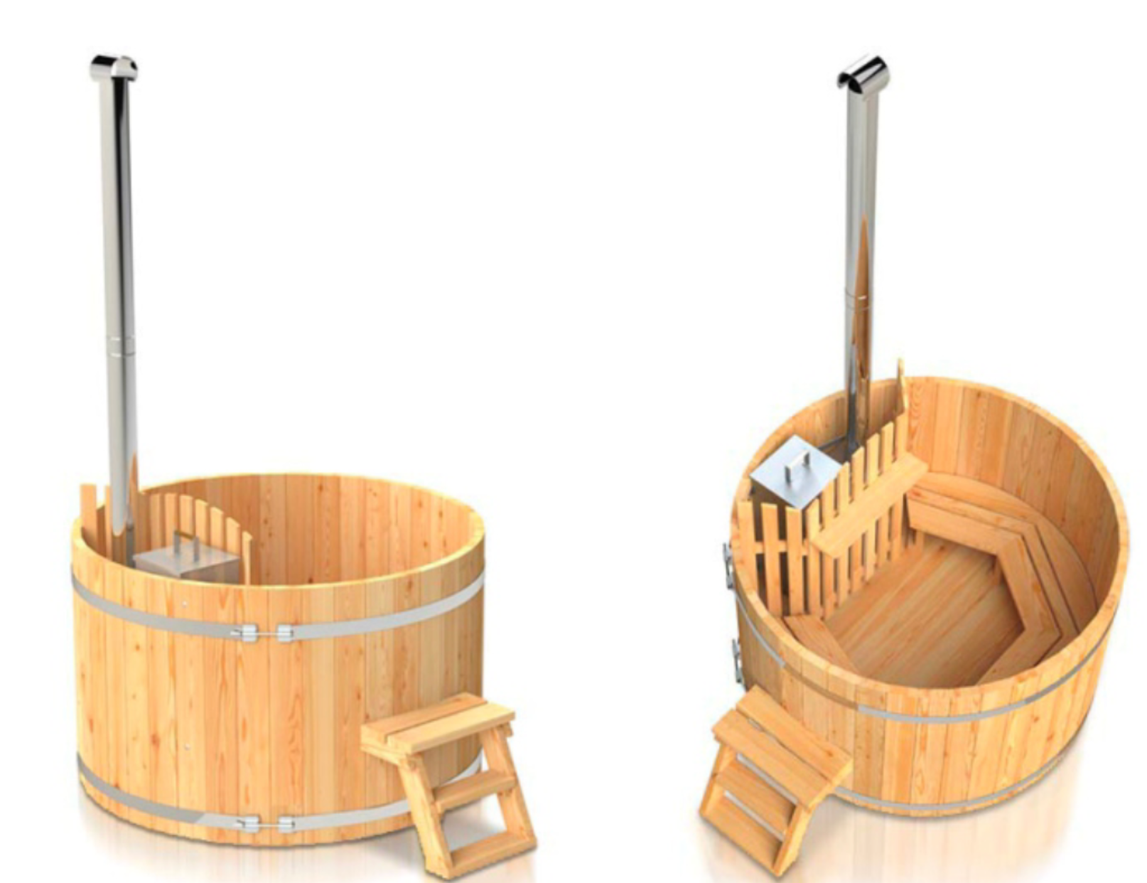 Round wooden hot tub with heater